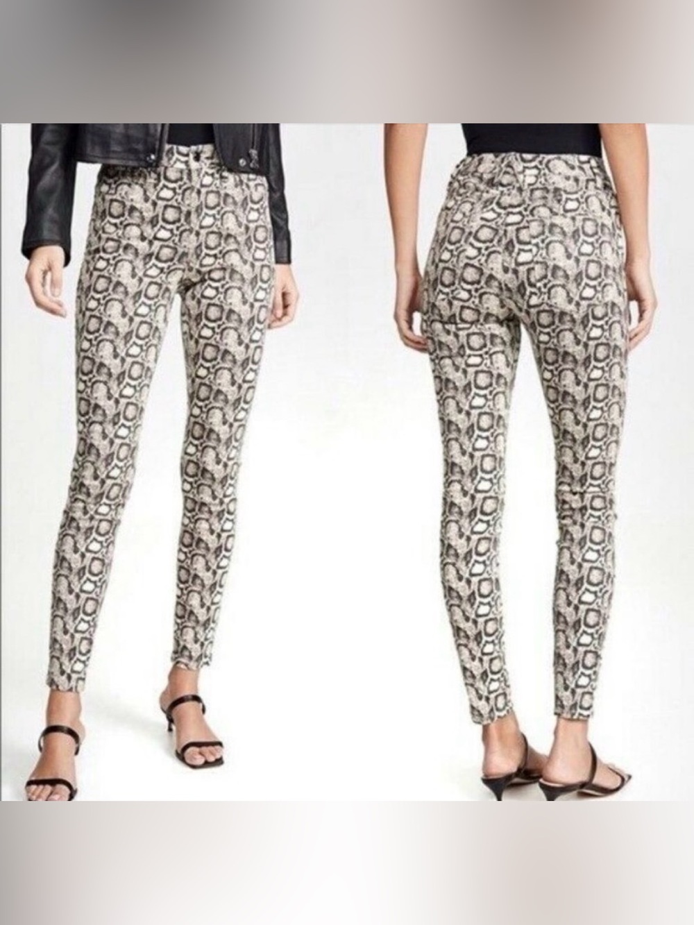 Good American Snake Print High-Waist Ankle Jeans - Black & Ivory 6/28
